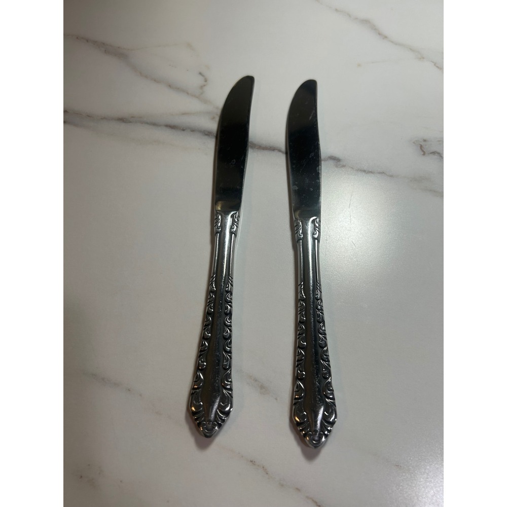 Northland Stainless Japan Spring Rose Dinner Knives Set of 2 Floral Flatware